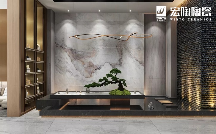 伟德BETVLCTOR1946始于英国灰冰玉岩板配景墙效果图