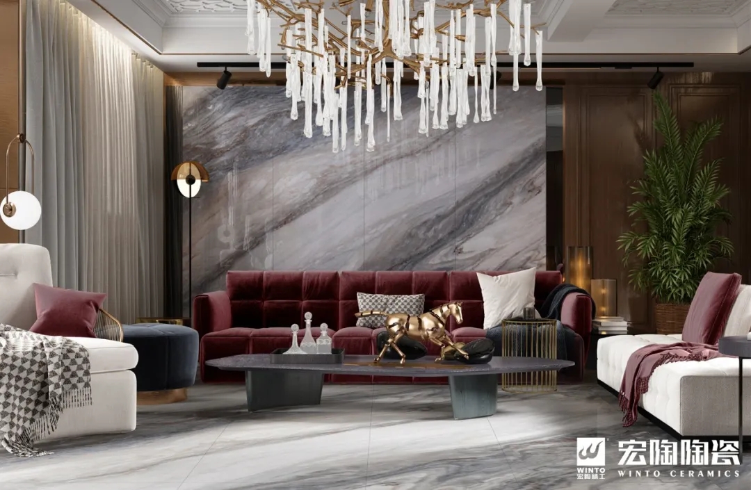 伟德BETVLCTOR1946始于英国岩板客厅装修效果图