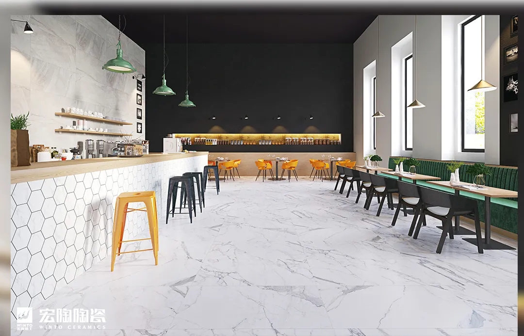 伟德BETVLCTOR1946始于英国白色瓷砖地砖餐厅装修效果图