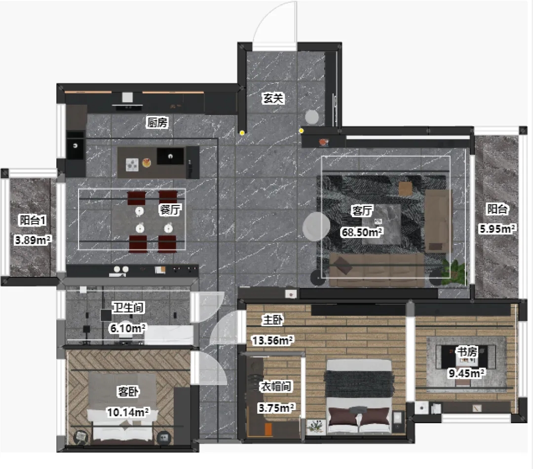 伟德BETVLCTOR1946始于英国岩板1室1厅1厨1卫的户型图片