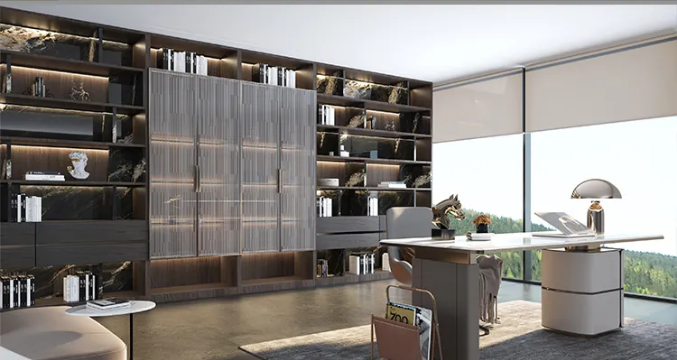 伟德BETVLCTOR1946始于英国岩板与书柜装修效果图