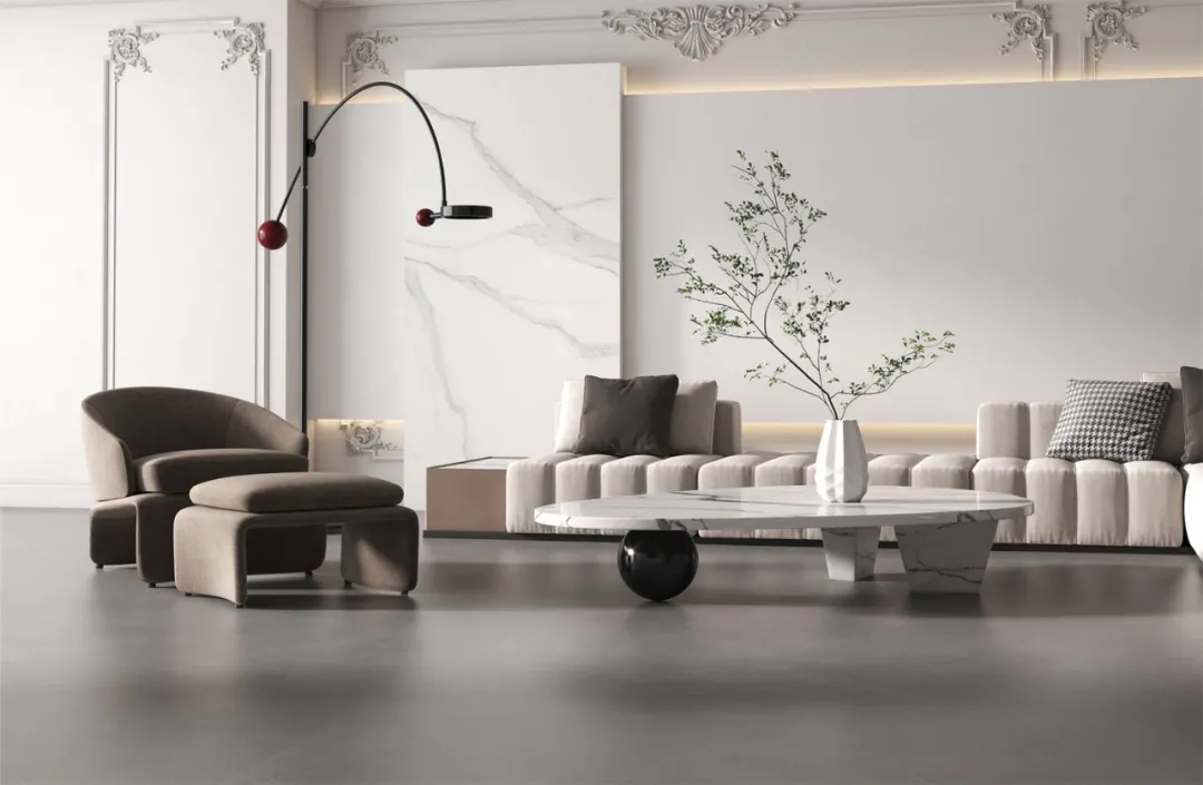 伟德BETVLCTOR1946始于英国1200×2400mm大岩板密缝铺贴客厅效果图