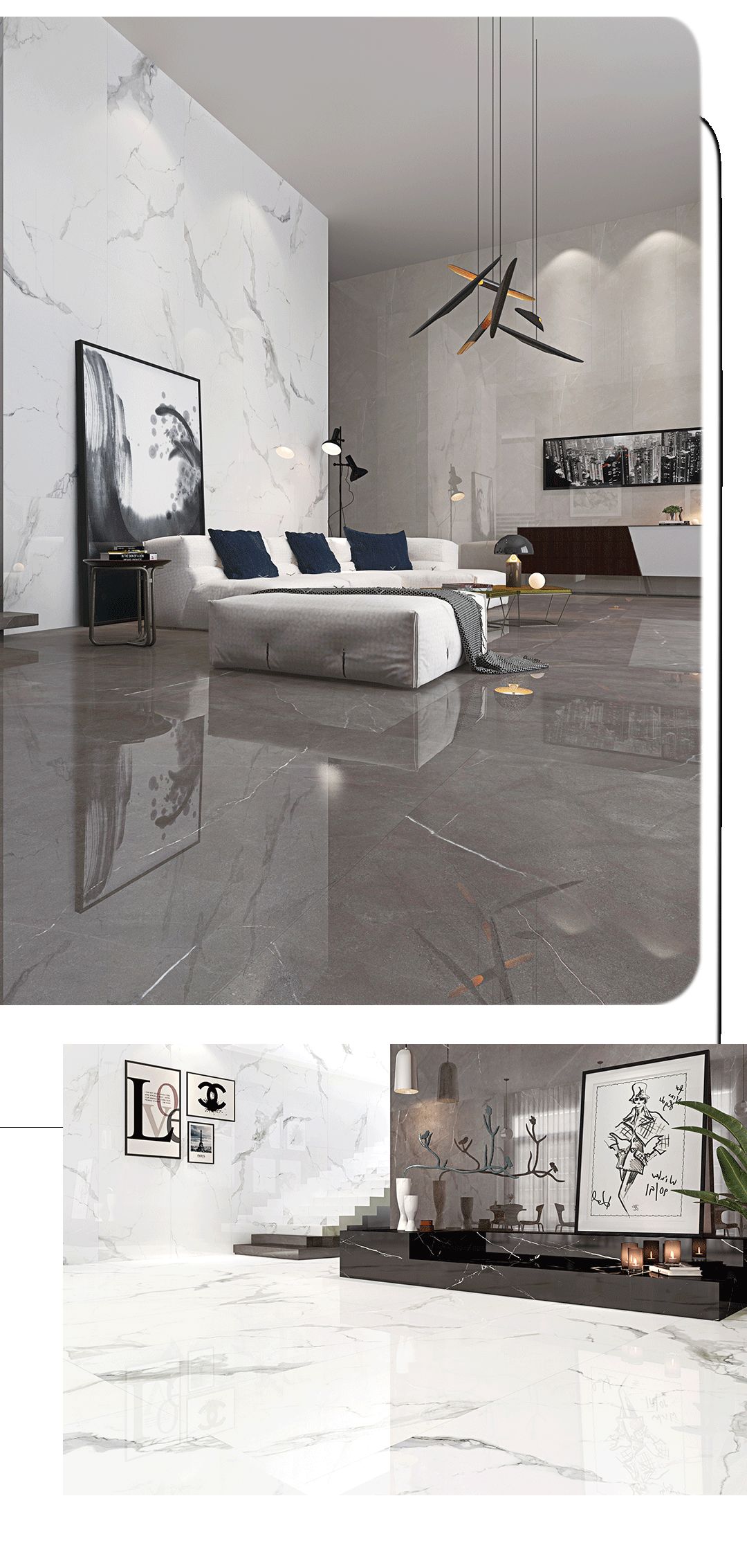 伟德BETVLCTOR1946始于英国900x1800mm陶瓷大板大花白装修效果图