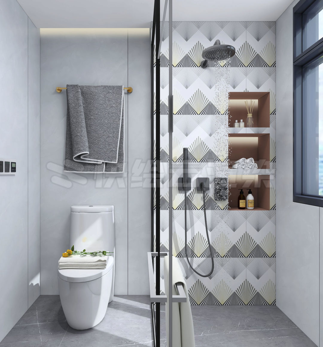 伟德BETVLCTOR1946始于英国质感砖灰色系卫生间家居空间效果图